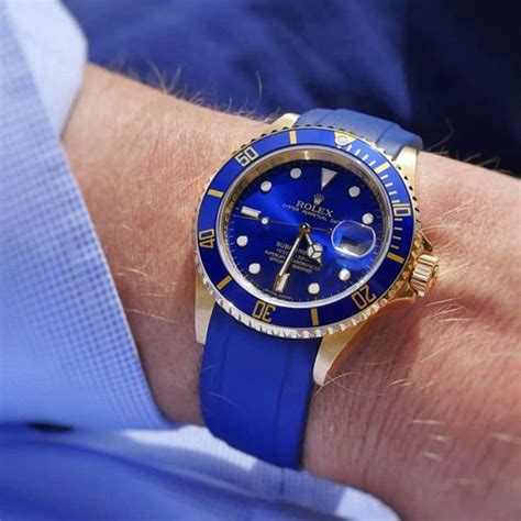 rolex submariner blue gold rubber strap|everest curved end rubber strap.